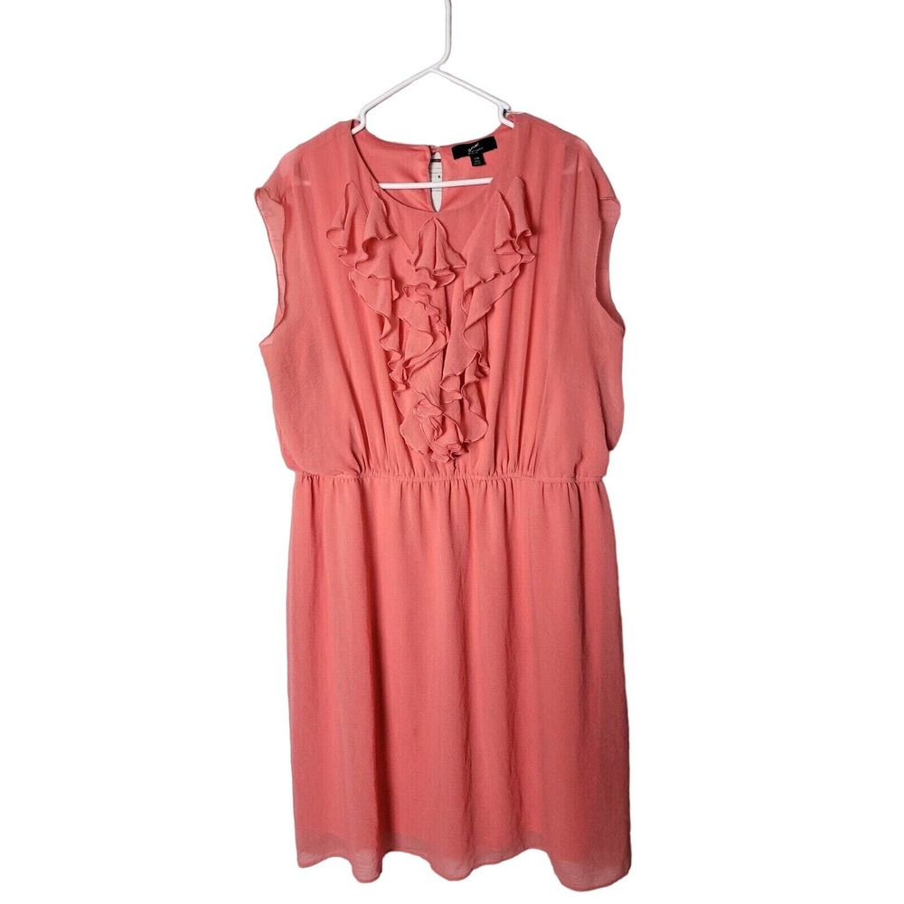 GNU Salmon Pink Ruffle‎ Chiffon Short Sleeve Casual A-Line Dress Womans Size 22W